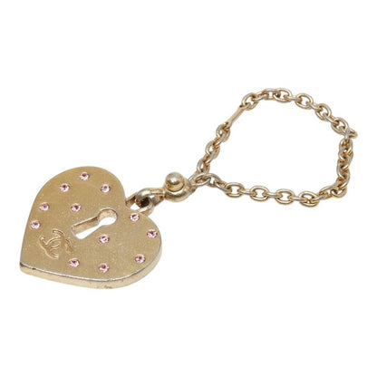 Chanel CC Logo Heart Motif Bag Charm Key Holder Gold Rhinestone Plated