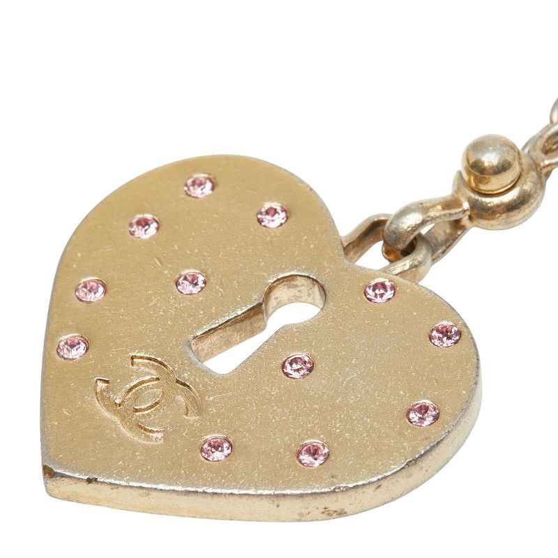 Chanel CC Logo Heart Motif Bag Charm Key Holder Gold Rhinestone Plated — view 3