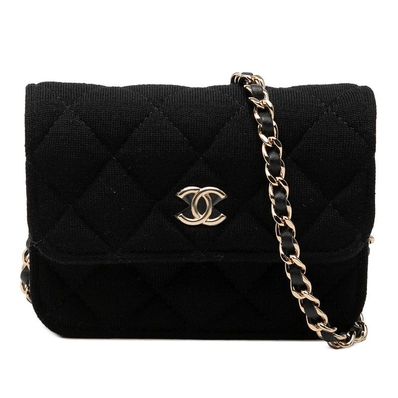 Chanel CC Logo Mini Quilted Crossbody Chain Shoulder Bag Black Cotton