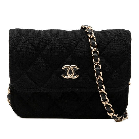 Chanel CC Logo Mini Quilted Crossbody Chain Shoulder Bag Black Cotton