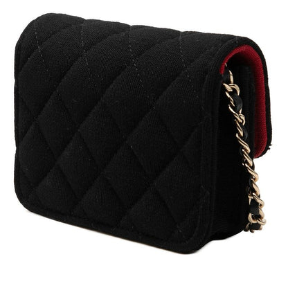 Chanel CC Logo Mini Quilted Crossbody Chain Shoulder Bag Black Cotton — view 2