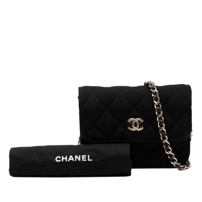 Chanel CC Logo Mini Quilted Crossbody Chain Shoulder Bag Black Cotton — view 7