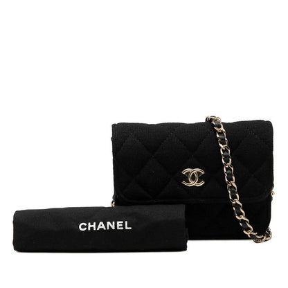 Chanel CC Logo Mini Quilted Crossbody Chain Shoulder Bag Black Cotton — view 7
