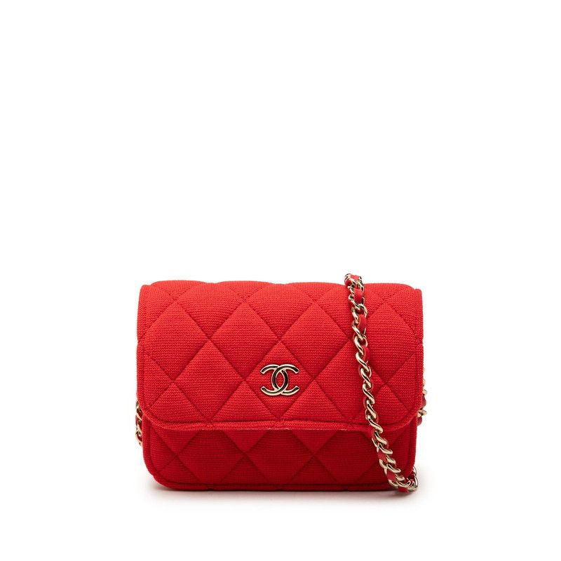 Chanel CC Logo Mini Quilted Crossbody Chain Shoulder Bag Red Cotton