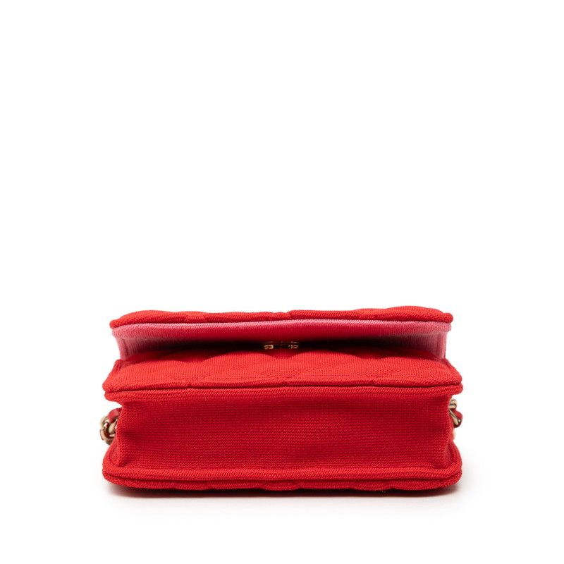 Chanel CC Logo Mini Quilted Crossbody Chain Shoulder Bag Red Cotton — view 3