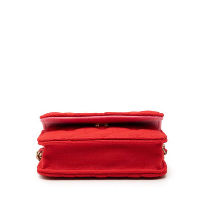Chanel CC Logo Mini Quilted Crossbody Chain Shoulder Bag Red Cotton — view 3
