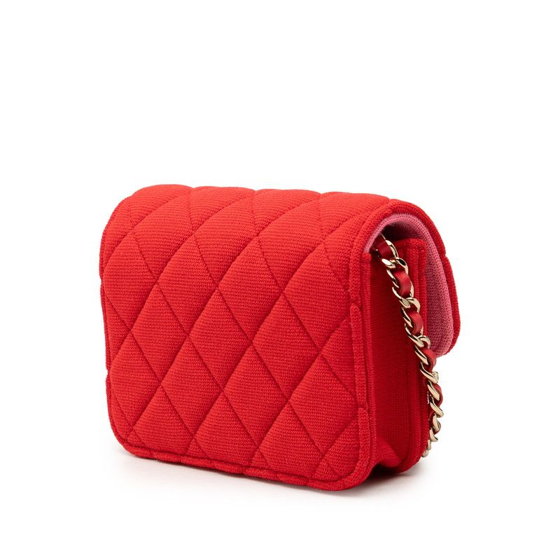 Chanel CC Logo Mini Quilted Crossbody Chain Shoulder Bag Red Cotton — view 2