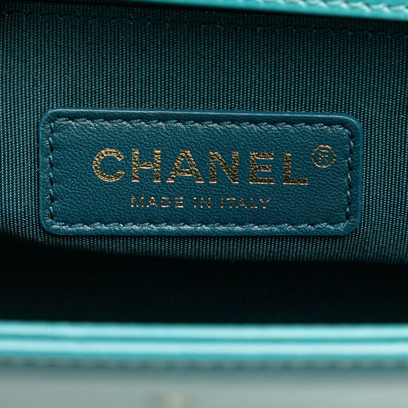 Chanel CC Logo Boy 20 Mini Chain Shoulder Bag Blue Green Shearling Leather — view 8