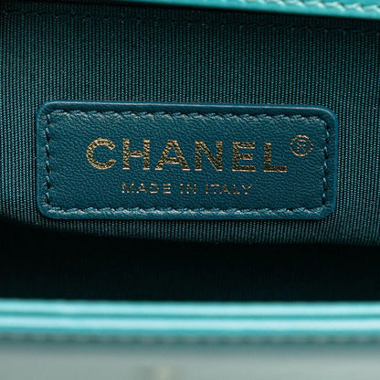 Chanel CC Logo Boy 20 Mini Chain Shoulder Bag Blue Green Shearling Leather — view 8
