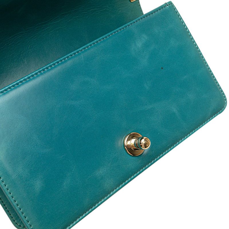 Chanel CC Logo Boy 20 Mini Chain Shoulder Bag Blue Green Shearling Leather — view 6