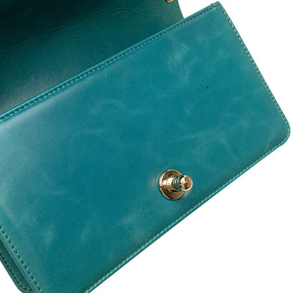 Chanel CC Logo Boy 20 Mini Chain Shoulder Bag Blue Green Shearling Leather — view 6