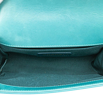 Chanel CC Logo Boy 20 Mini Chain Shoulder Bag Blue Green Shearling Leather — view 7