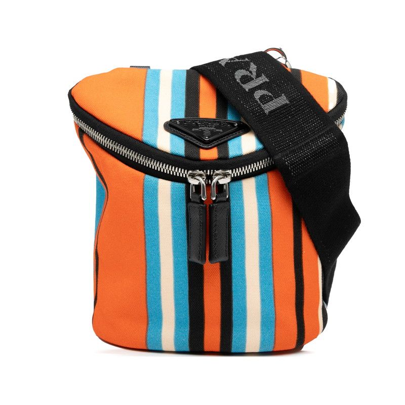 Prada Stripe Crossbody Shoulder Bag Orange Multi Canvas Leather