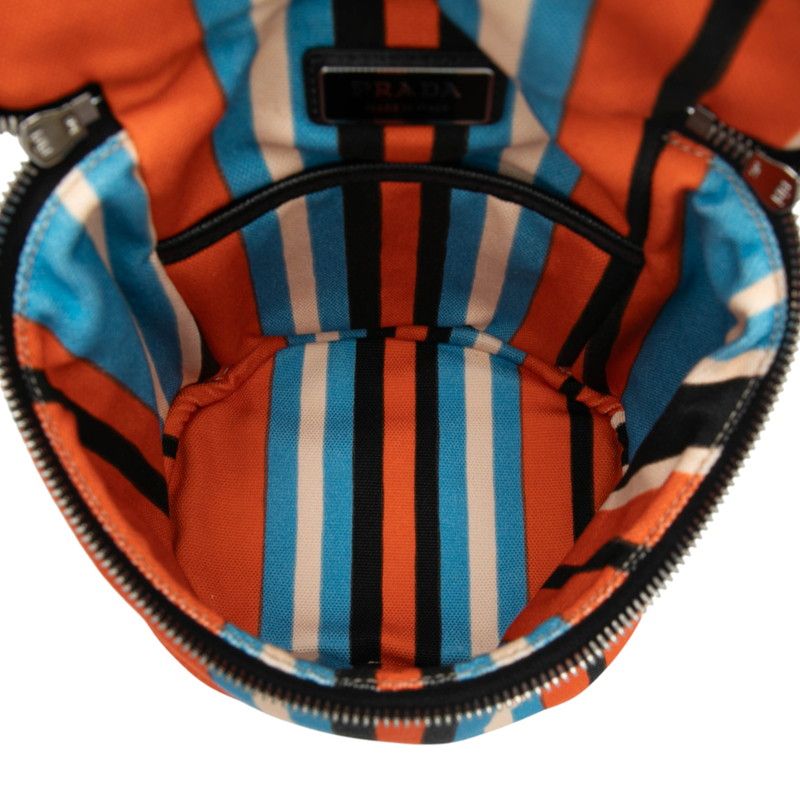 Prada Stripe Crossbody Shoulder Bag Orange Multi Canvas Leather — view 4