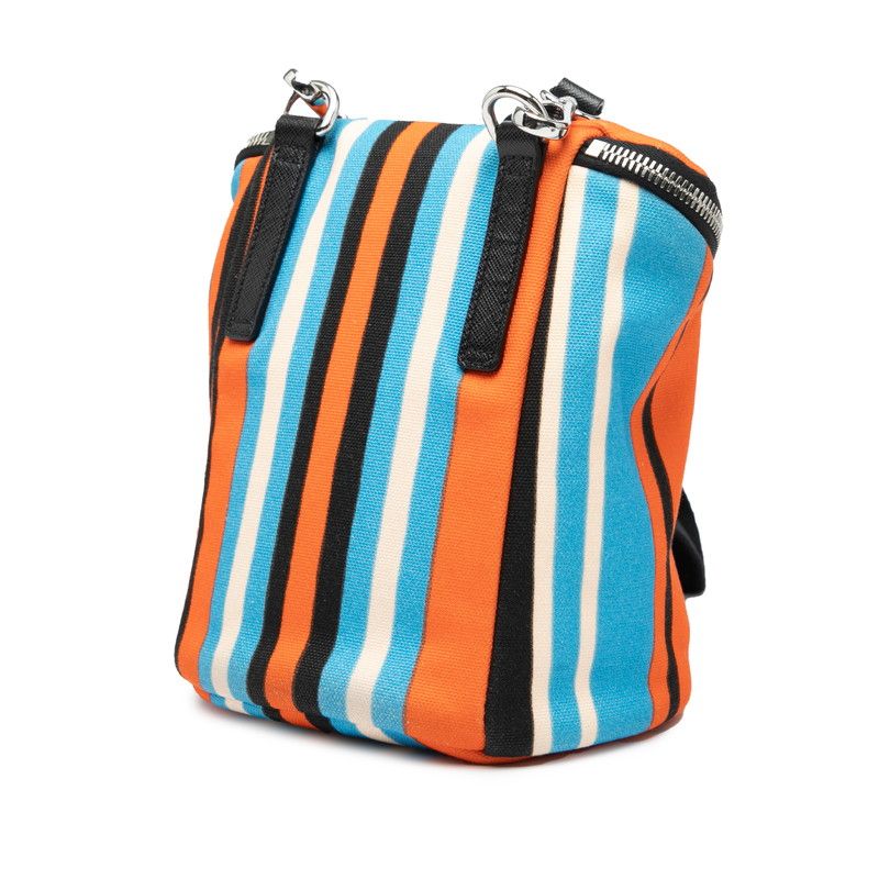Prada Stripe Crossbody Shoulder Bag Orange Multi Canvas Leather — view 2