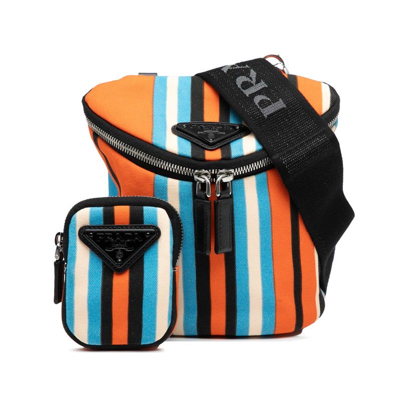 Prada Stripe Crossbody Shoulder Bag Orange Multi Canvas Leather — view 6