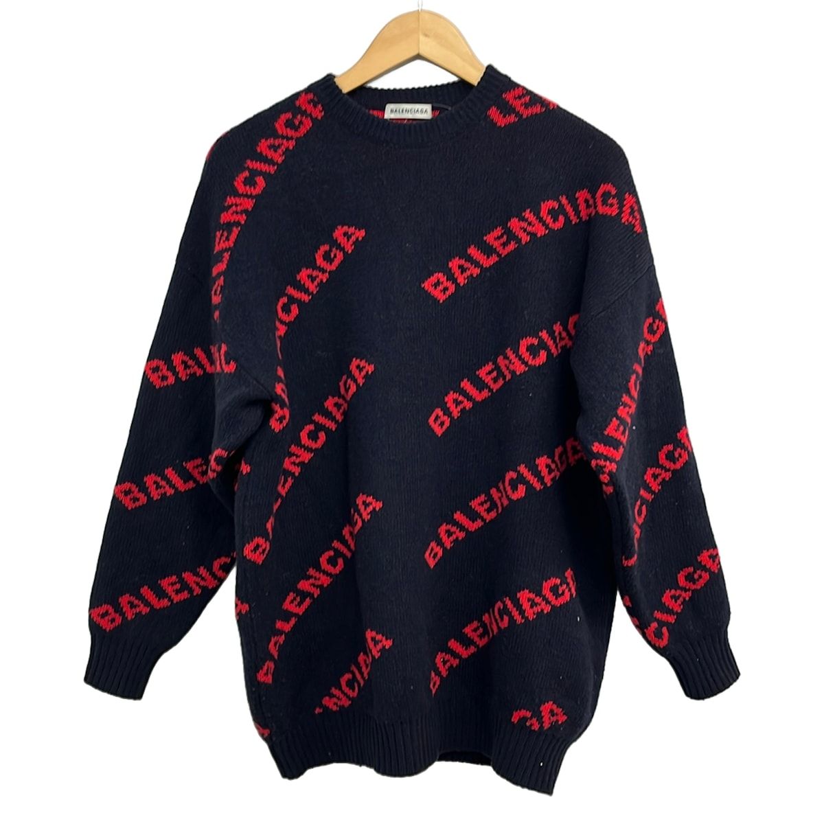 Balenciaga Long Sleeve Sweater XS Dark Navy Orange Crew