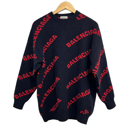 Balenciaga Long Sleeve Sweater XS Dark Navy Orange Crew