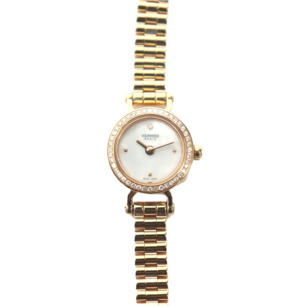 Hermes Watch Faubourg White Dial 18k Diamond Quartz Gold Color AQ