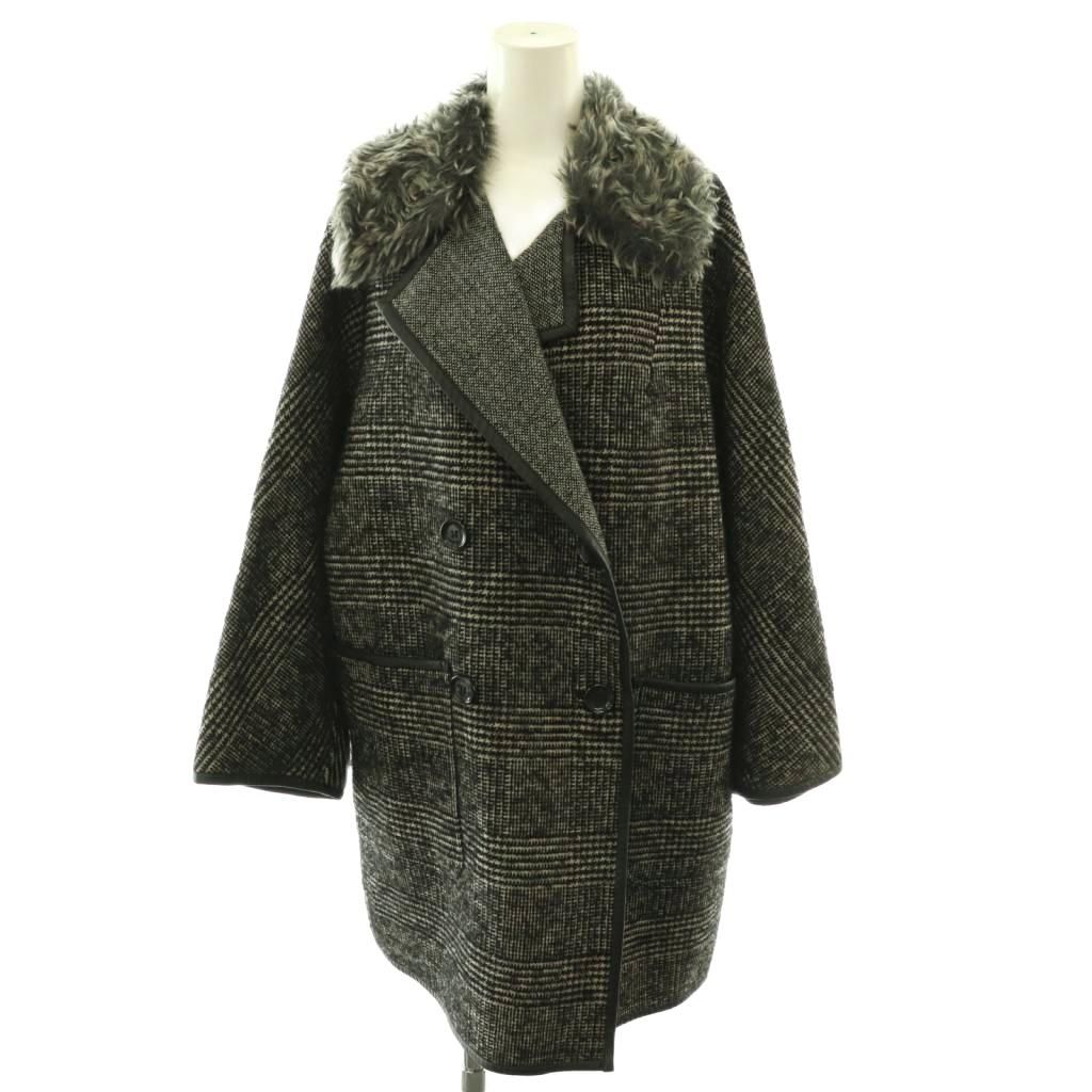 Max Mara Weekend Fur Color Glen Check Coat 36 Black SY