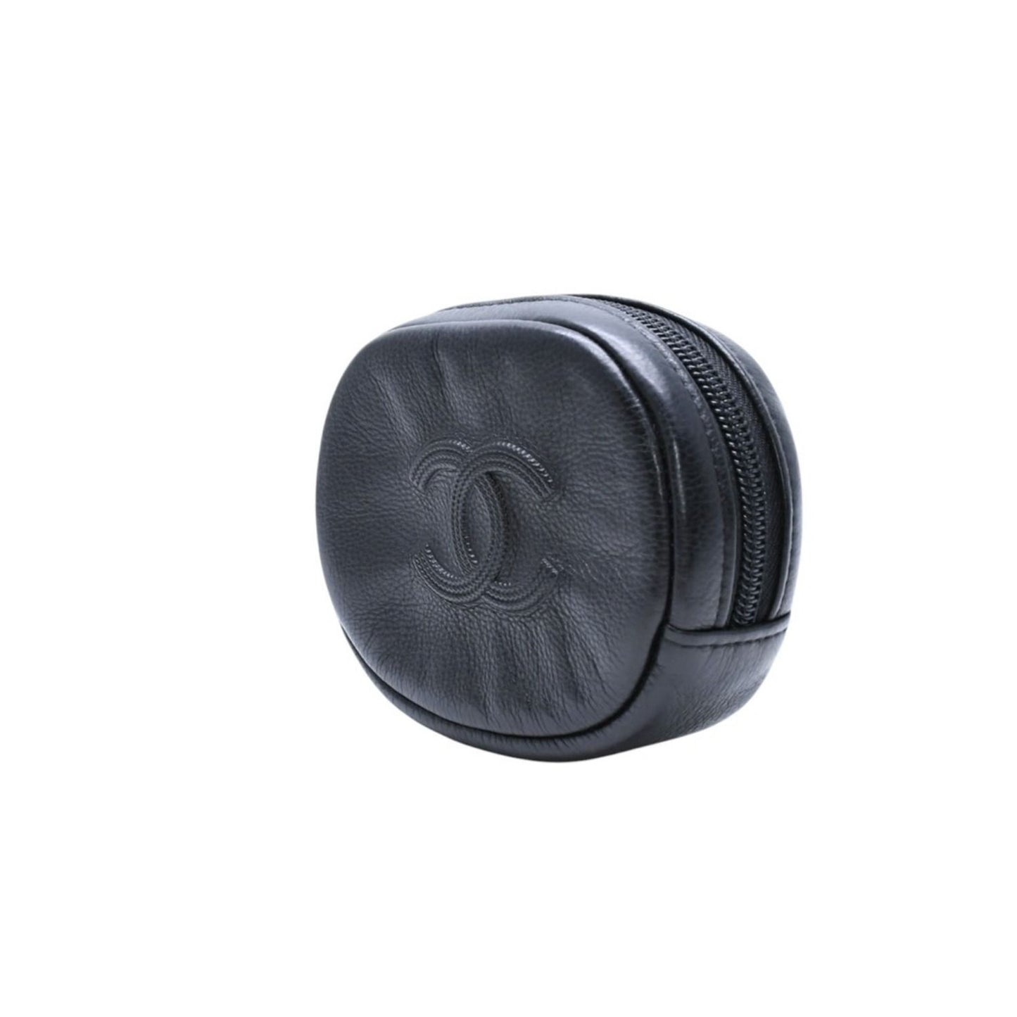 Chanel Coin Purse CC Logo Round Leather Black Gold — view 4