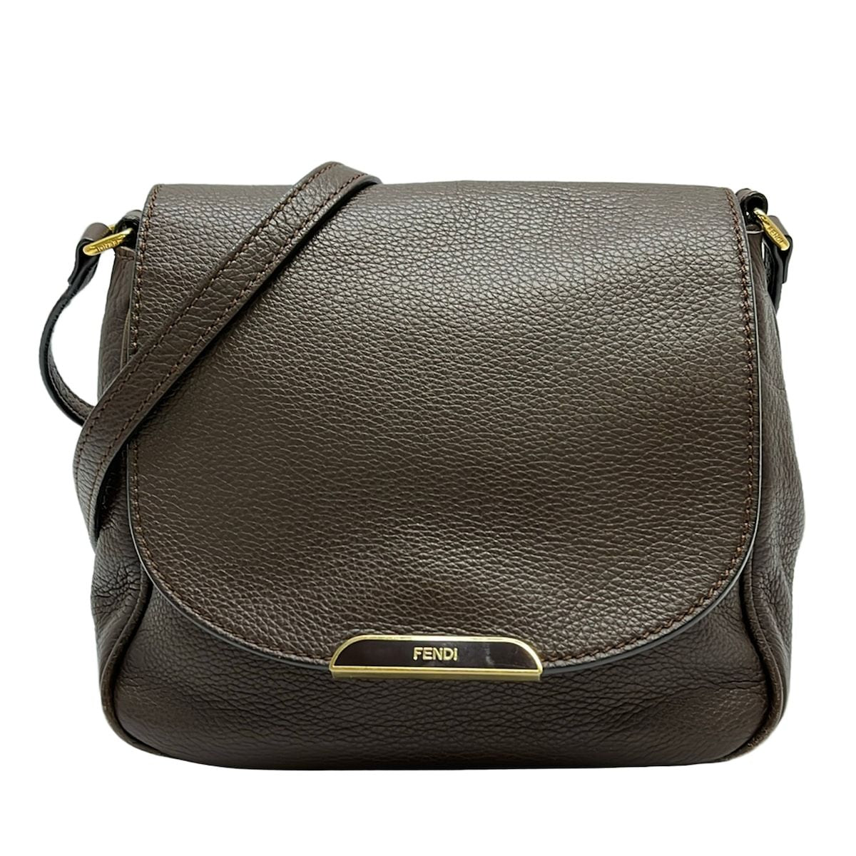 Fendi Shoulder Bag Dark Brown Leather