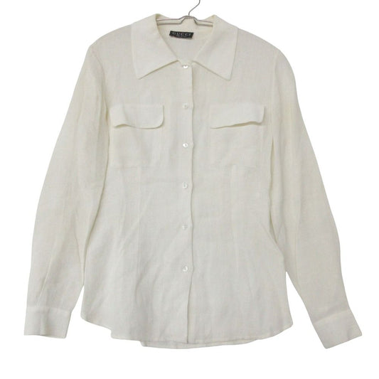 Gucci Era Long Sleeve Shirt Top Linen Rayon Dress White