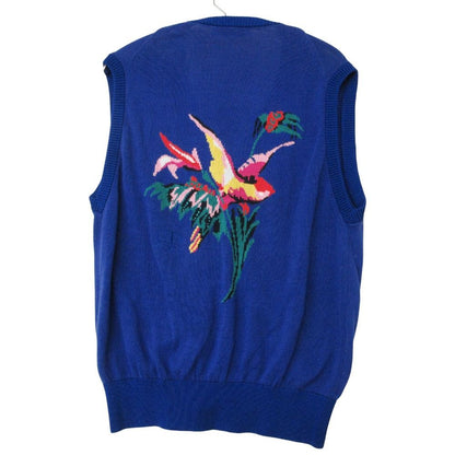 Dior Vest Knit Sweater Flower Embroidery Sleeveless Top Rayon Blue LL