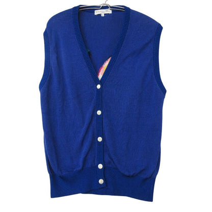 Dior Vest Knit Sweater Flower Embroidery Sleeveless Top Rayon Blue LL — view 2