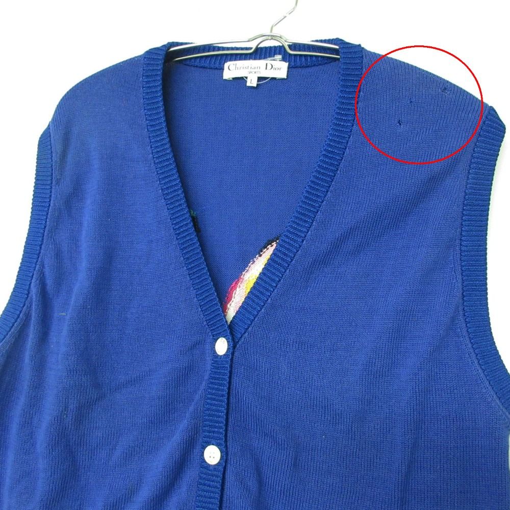 Dior Vest Knit Sweater Flower Embroidery Sleeveless Top Rayon Blue LL — view 4