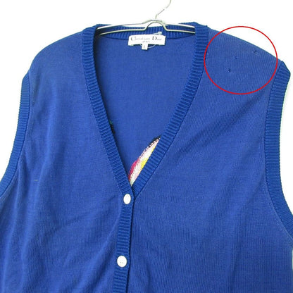 Dior Vest Knit Sweater Flower Embroidery Sleeveless Top Rayon Blue LL — view 4