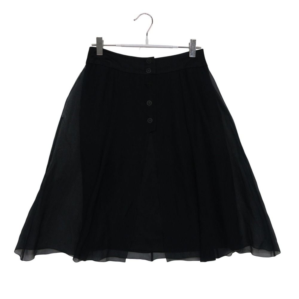 Chanel Skirt Silk Chiffon CC Logo Button Black