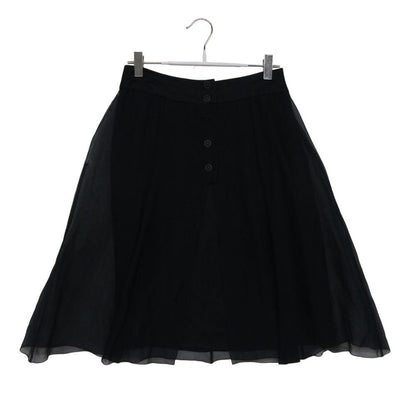 Chanel Skirt Silk Chiffon CC Logo Button Black