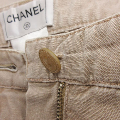 Chanel Vintage Back Logo Plate Denim Pants Jeans Straight High Rise Waist Beige — view 4