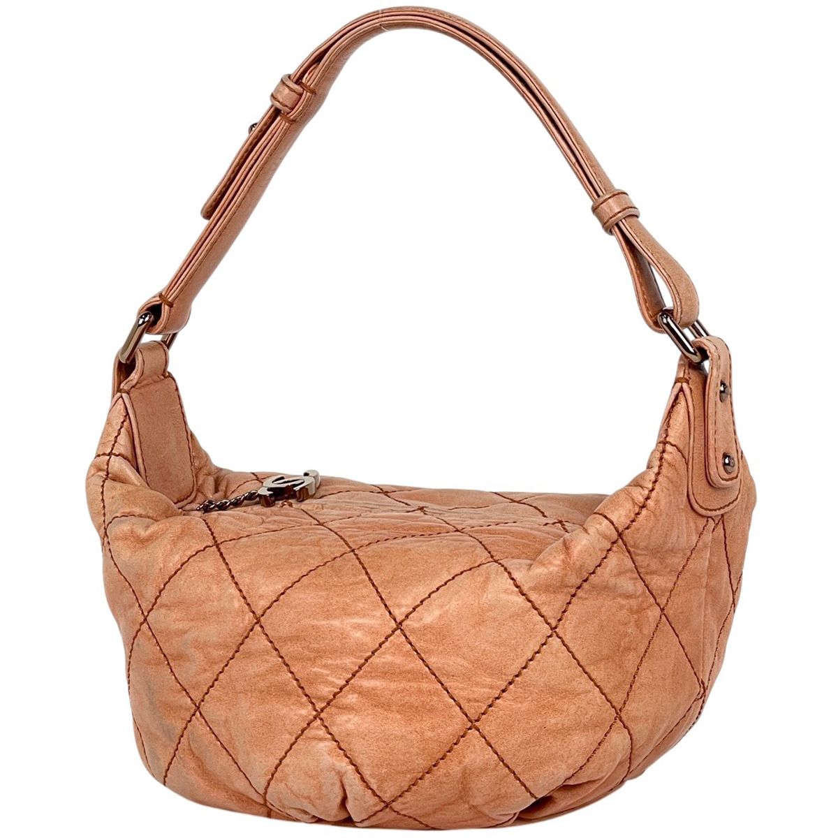 Chanel Wild Stitch Shoulder Bag CC Logo Leather Pale Orange