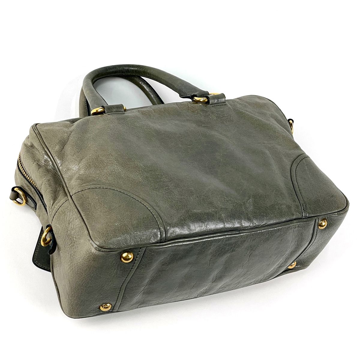 Prada Logo Handbag 2-Way Leather Blue — view 2