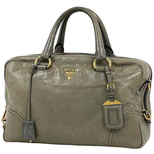 Prada Logo Handbag 2-Way Leather Blue