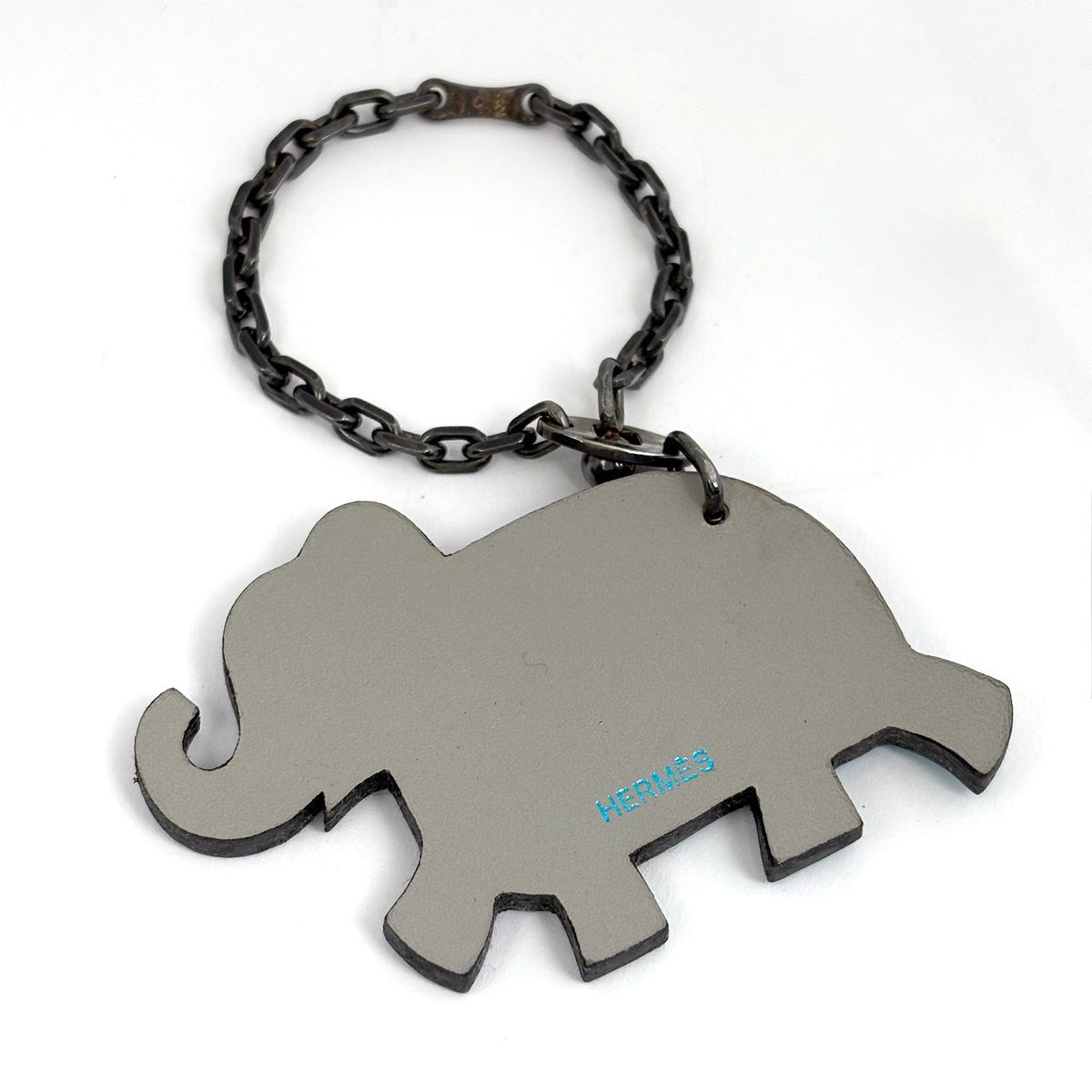 Hermes Elephant Motif Bag Charm Animal Key Holder Leather 925 Sterling Silver — view 2