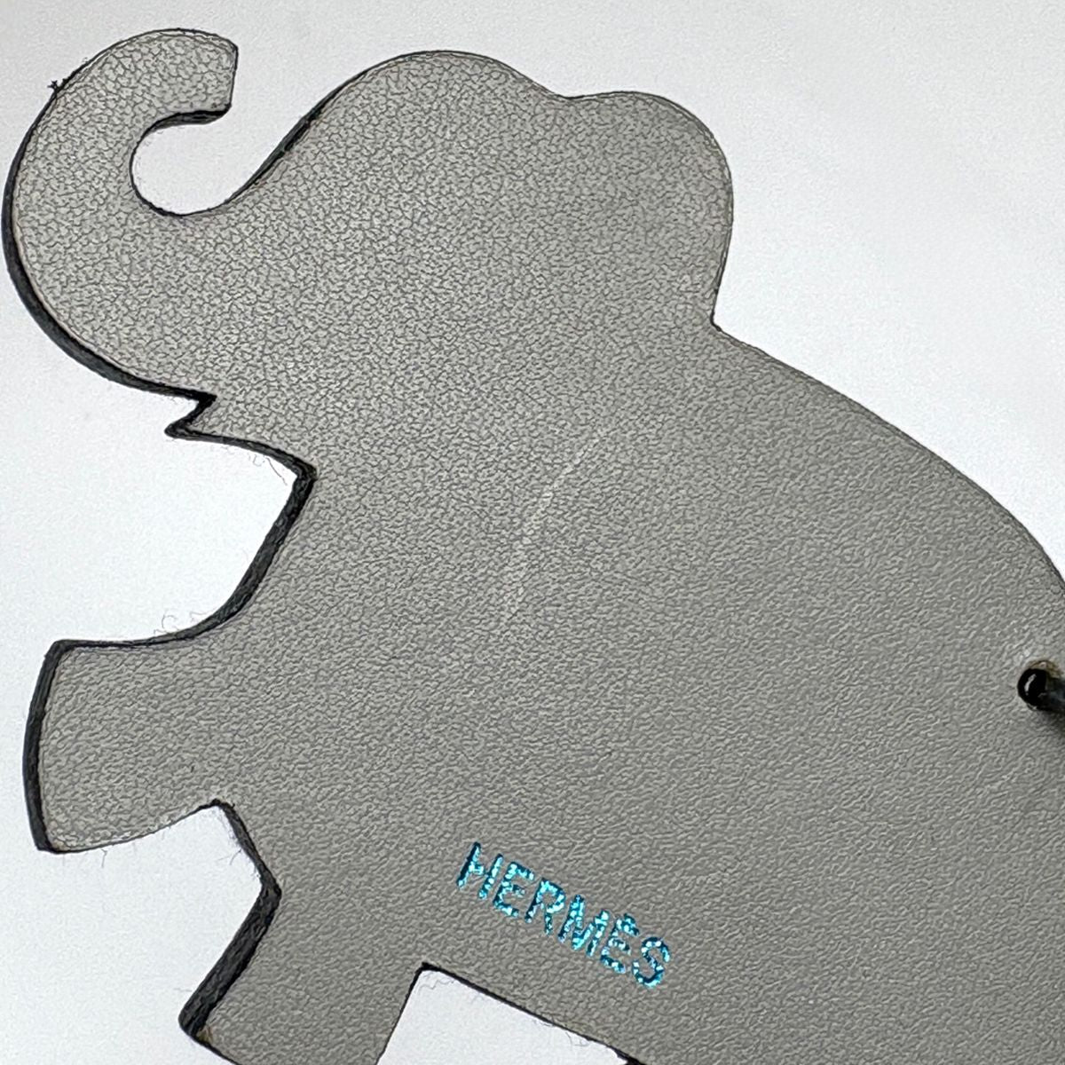 Hermes Elephant Motif Bag Charm Animal Key Holder Leather 925 Sterling Silver — view 5