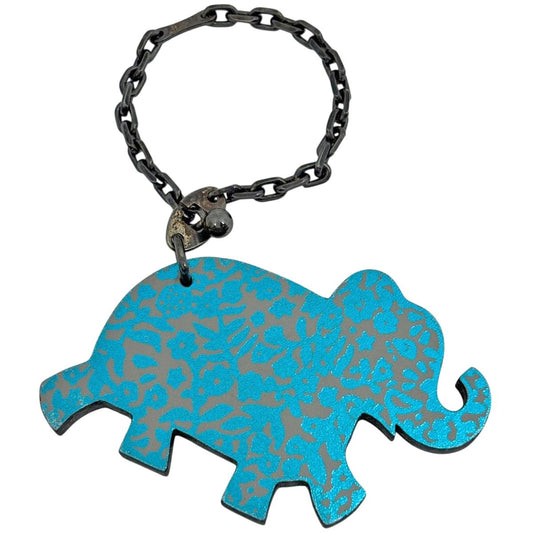 Hermes Elephant Motif Bag Charm Animal Key Holder Leather 925 Sterling Silver
