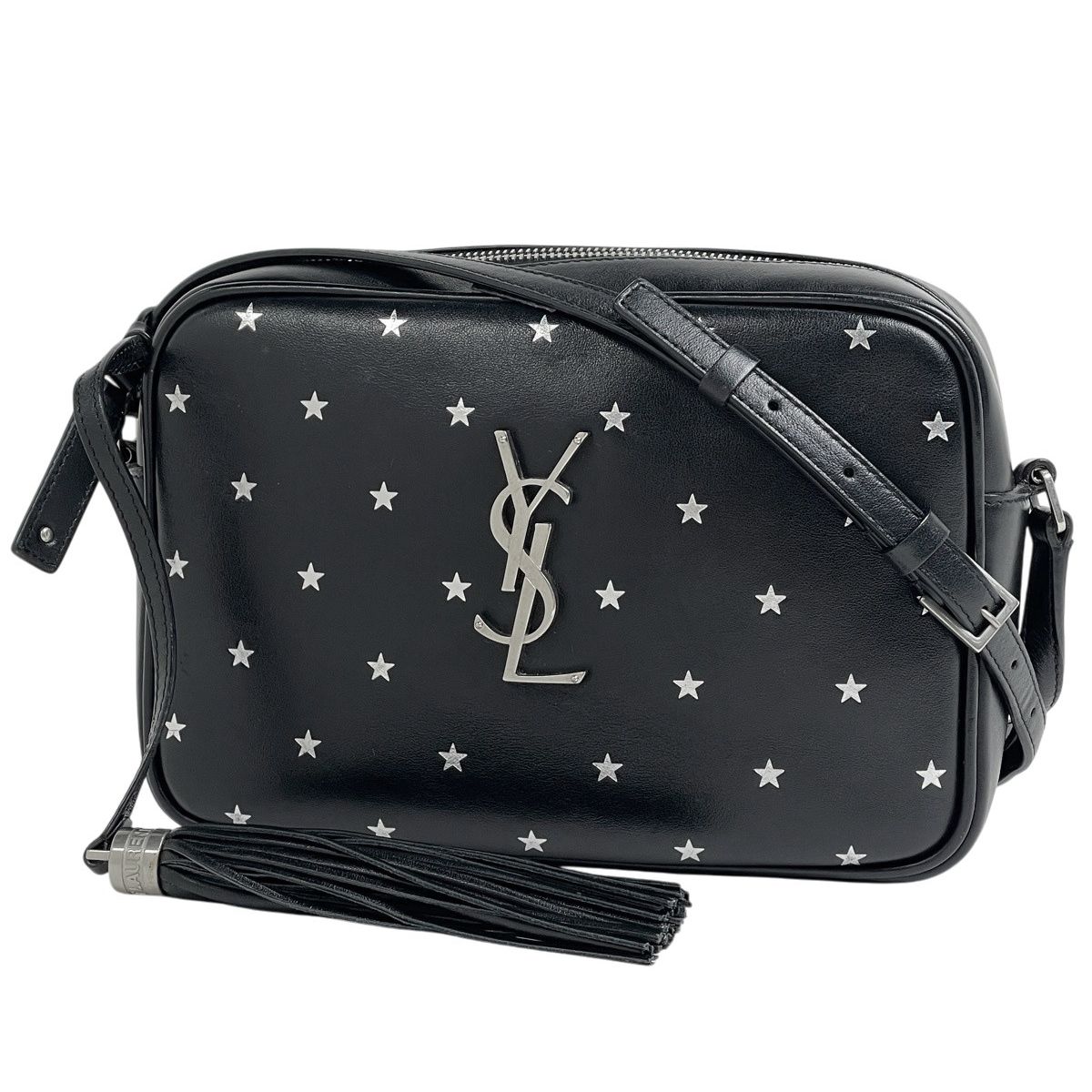 Saint Laurent Paris Camera Bag Star Fringe Tassel Logo Leather Black