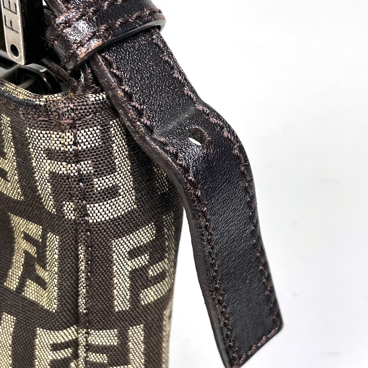 Fendi Zucchino Pattern Handbag Pouch Canvas Brown — view 4