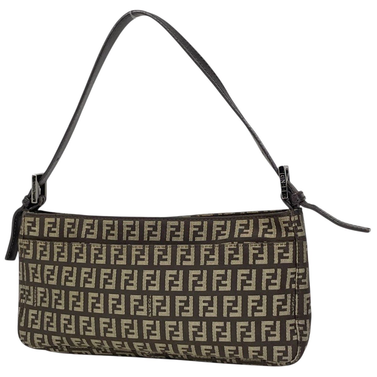 Fendi Zucchino Pattern Handbag Pouch Canvas Brown
