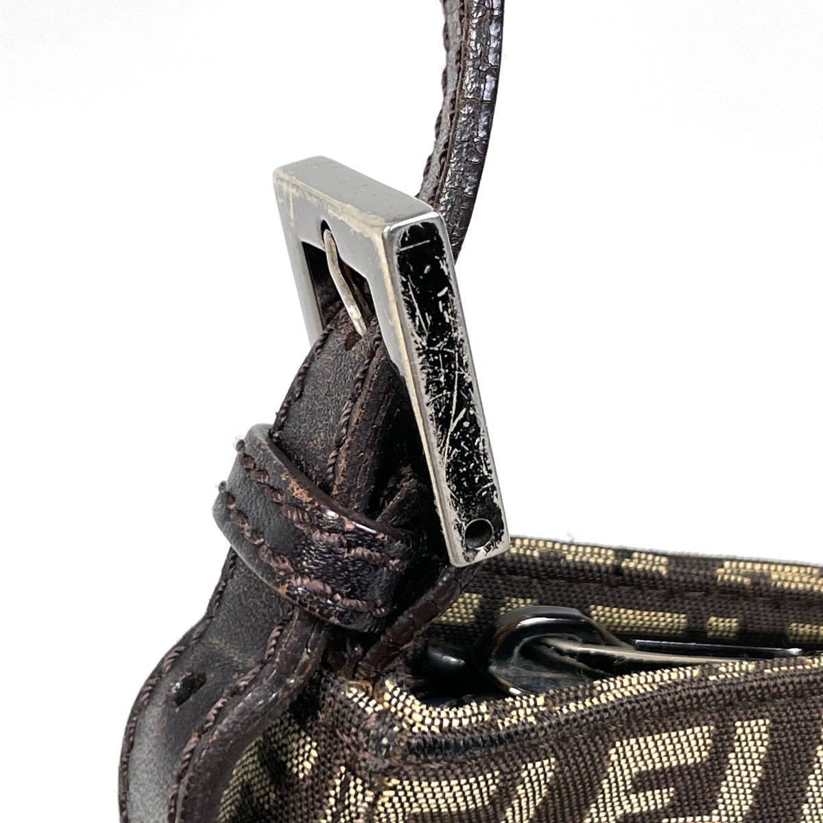 Fendi Zucchino Pattern Handbag Pouch Canvas Brown — view 5