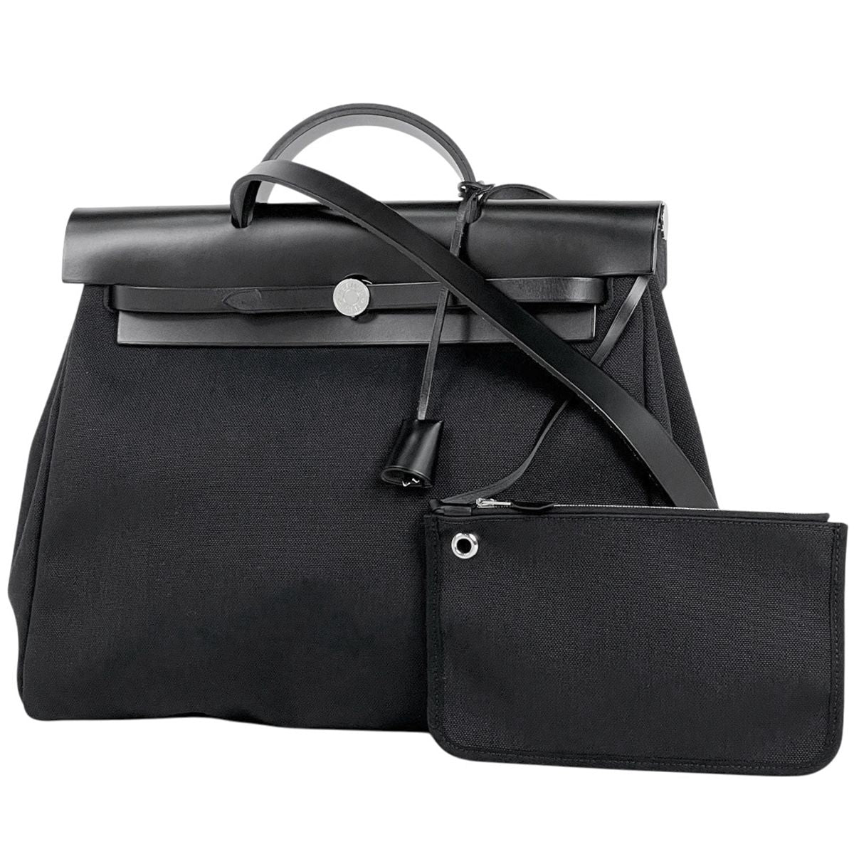 Hermes Herbag Zip MM 2-Way Handbag Toile Officier Black