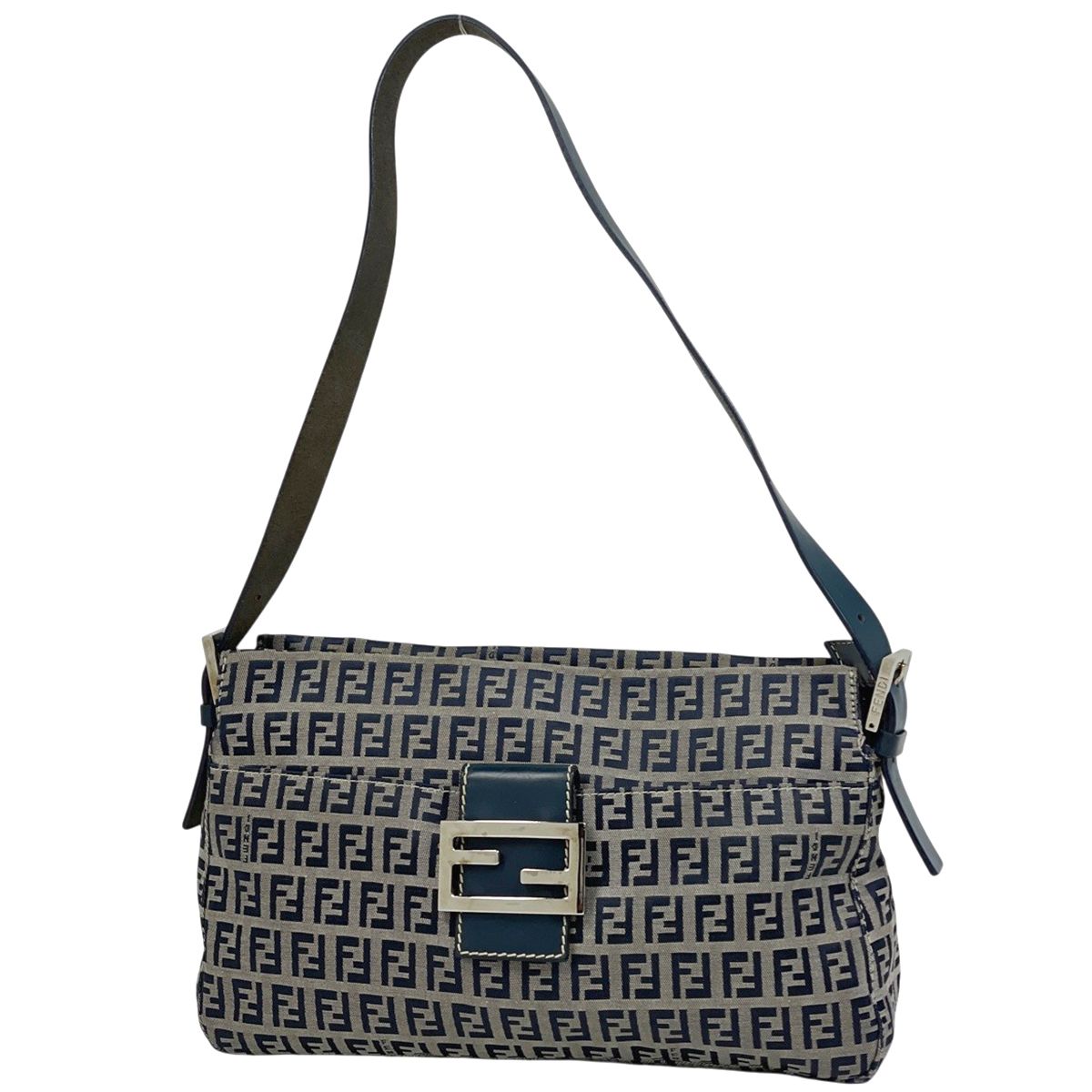 Fendi Zucchino Pattern Shoulder Bag Canvas Navy