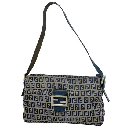 Fendi Zucchino Pattern Shoulder Bag Canvas Navy