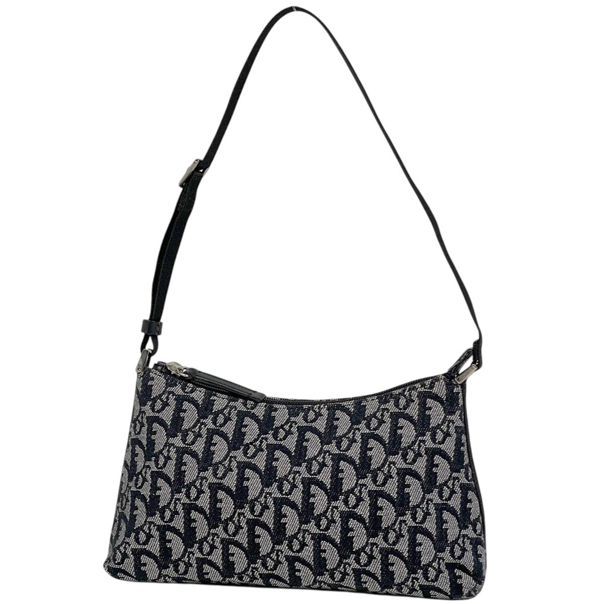 Dior Trotter Pattern Shoulder Bag Canvas Black
