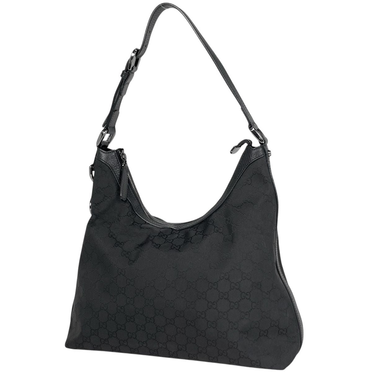 Gucci GG Pattern Shoulder Bag Nylon Black