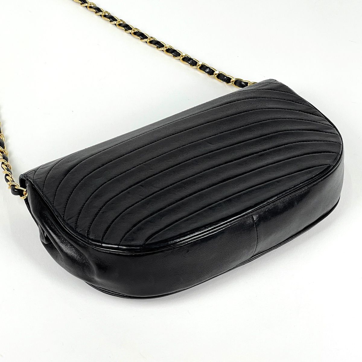 Chanel CC Logo Chain Shoulder Bag Half Moon Leather Black — view 2